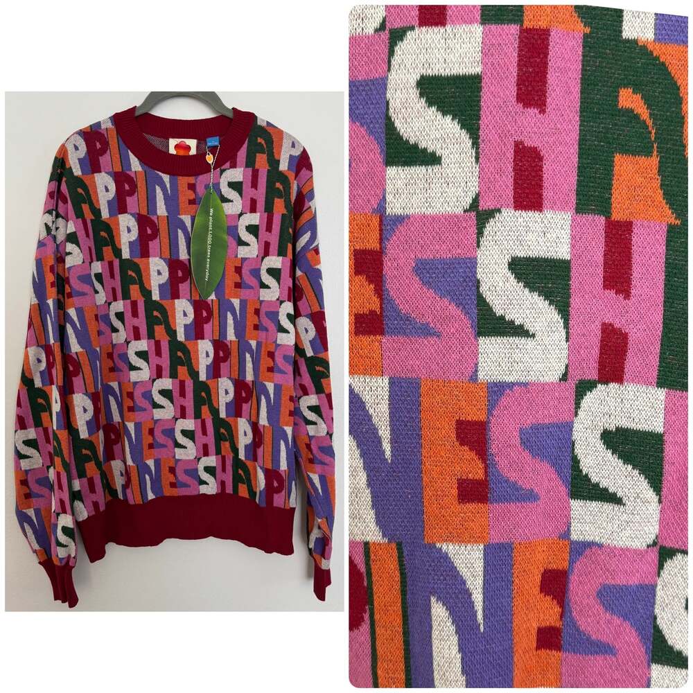 Farm Rio ‘Happiness’ Vibrant, Multi-Colored Crewneck Knit Pullover